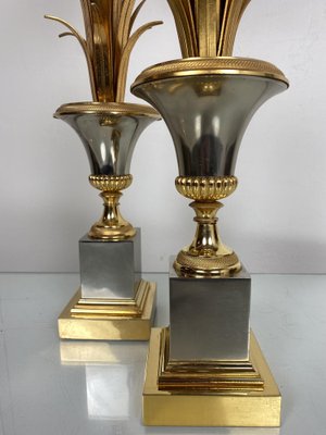 Mid-Century Ormolu Palm Leaves Table Lamps from Maison Charles, Set of 2-WZZ-1192311