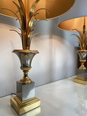 Mid-Century Ormolu Palm Leaves Table Lamps from Maison Charles, Set of 2-WZZ-1192311