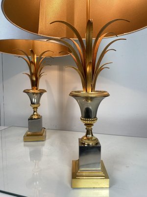 Mid-Century Ormolu Palm Leaves Table Lamps from Maison Charles, Set of 2-WZZ-1192311