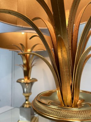 Mid-Century Ormolu Palm Leaves Table Lamps from Maison Charles, Set of 2-WZZ-1192311