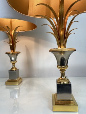 Mid-Century Ormolu Palm Leaves Table Lamps from Maison Charles, Set of 2-WZZ-1192311