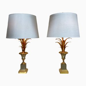 Mid-Century Ormolu Palm Leaves Table Lamps from Maison Charles, Set of 2-WZZ-1192311