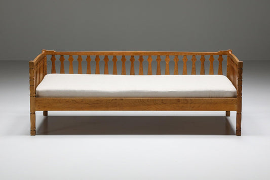 Mid-Century Ornamental & Rustic Wooden Daybed or Sofa, France, 1950s