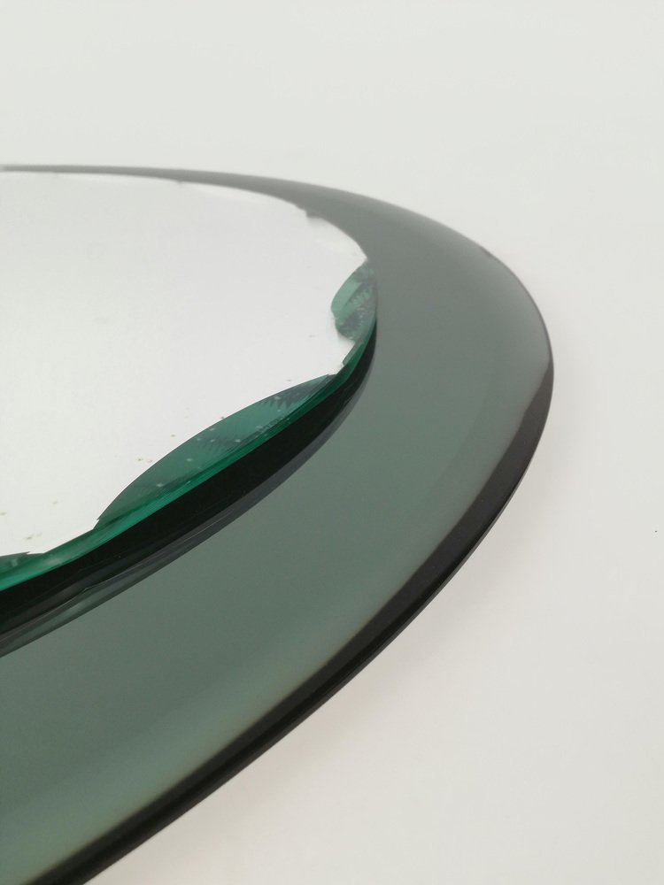 Mid-Century Oval Bevelled Mirror in Fumè Mirrored Glass from Cristal Art, 1970s