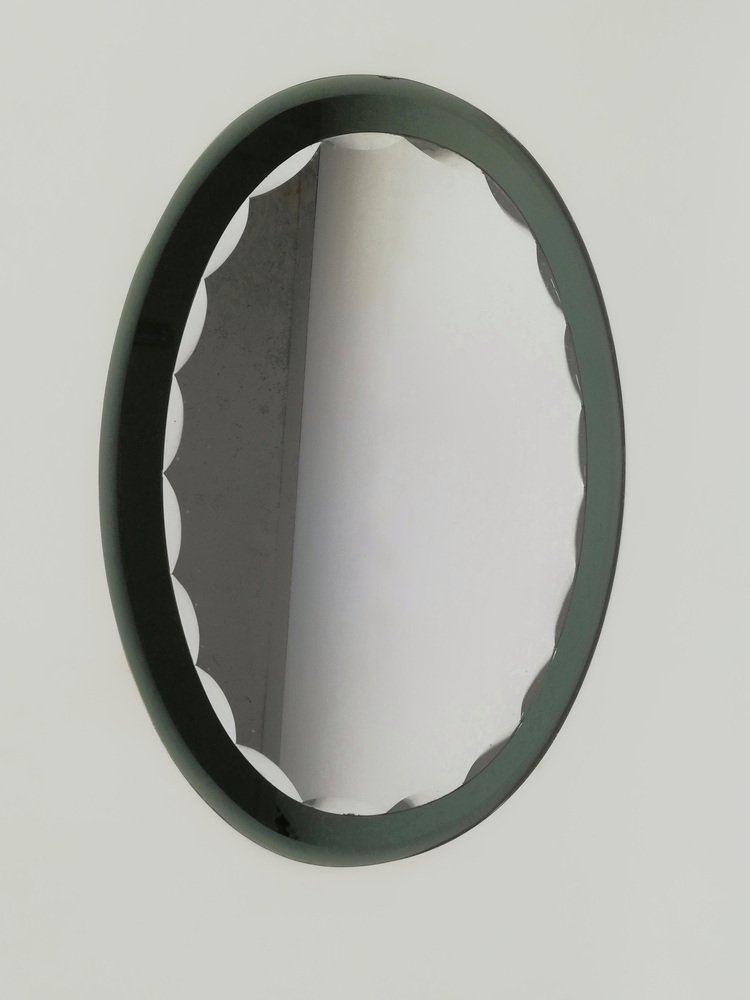 Mid-Century Oval Bevelled Mirror in Fumè Mirrored Glass from Cristal Art, 1970s