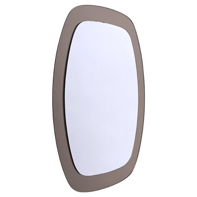 Mid-Century Oval Italian Wall Mirror with Bronzed Glass Frame from Cristal Art, 1960s-JDR-1239904