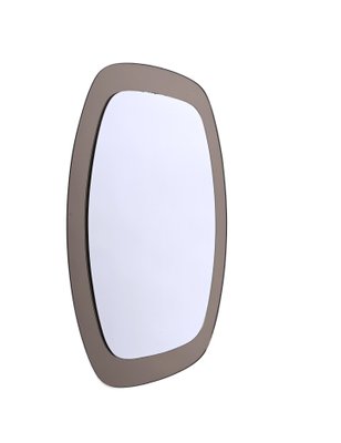 Mid-Century Oval Italian Wall Mirror with Bronzed Glass Frame from Cristal Art, 1960s-JDR-1239904