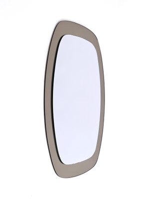 Mid-Century Oval Italian Wall Mirror with Bronzed Glass Frame from Cristal Art, 1960s-JDR-1239904