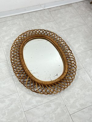 Mid-Century Oval Mirror in Rattan and Bamboo in the Style of Franco Albini, 1960s-YST-2034009