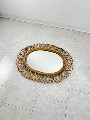 Mid-Century Oval Mirror in Rattan and Bamboo in the style of Franco Albini, 1960s-YST-2033794