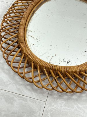 Mid-Century Oval Mirror in Rattan and Bamboo in the Style of Franco Albini, 1960s-YST-2034009