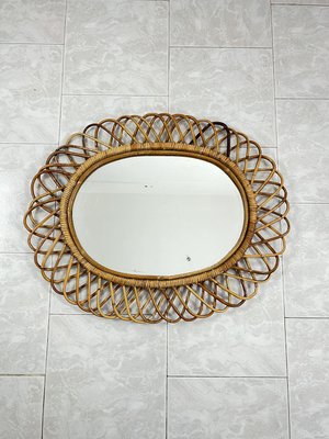 Mid-Century Oval Mirror in Rattan and Bamboo in the style of Franco Albini, 1960s-YST-2033794