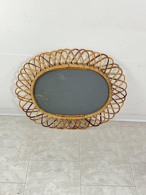 Mid-Century Oval Mirror in Rattan and Bamboo in the style of Franco Albini, 1960s-YST-2033794