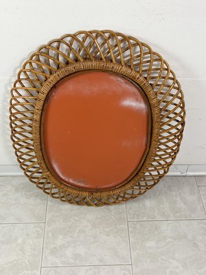 Mid-Century Oval Mirror in Rattan and Bamboo in the Style of Franco Albini, 1960s-YST-2034009