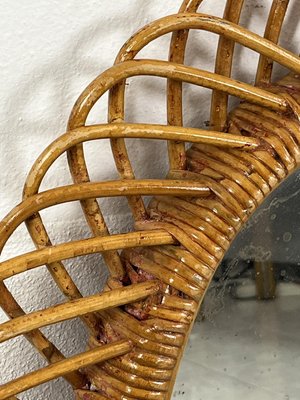 Mid-Century Oval Mirror in Rattan and Bamboo in the Style of Franco Albini, 1960s-YST-2034009