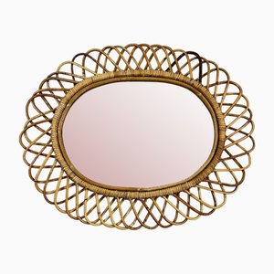 Mid-Century Oval Mirror in Rattan and Bamboo in the style of Franco Albini, 1960s-YST-2033794