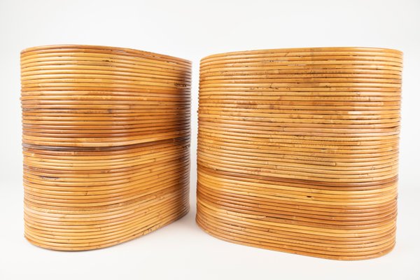 Mid-Century Oval Rattan and Bamboo Basket Plant Holders or Vases, Italy, 1960s, Set of 2-LYQ-1288547