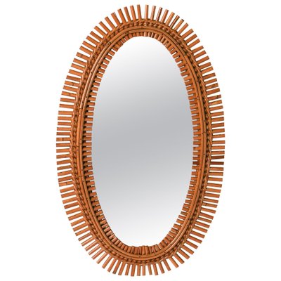 Mid-Century Oval Rattan and Bamboo Wall Mirror by Franco Albini, Italy, 1960s-LYQ-1736600