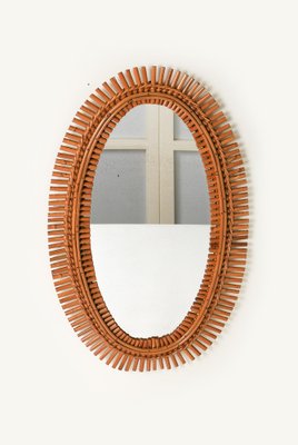 Mid-Century Oval Rattan and Bamboo Wall Mirror by Franco Albini, Italy, 1960s-LYQ-1736600