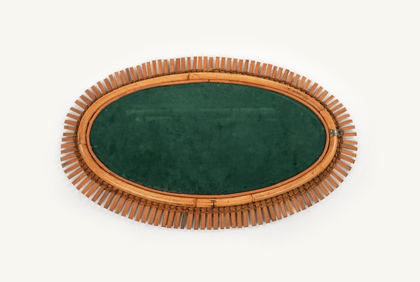 Mid-Century Oval Rattan and Bamboo Wall Mirror by Franco Albini, Italy, 1960s-LYQ-1736600