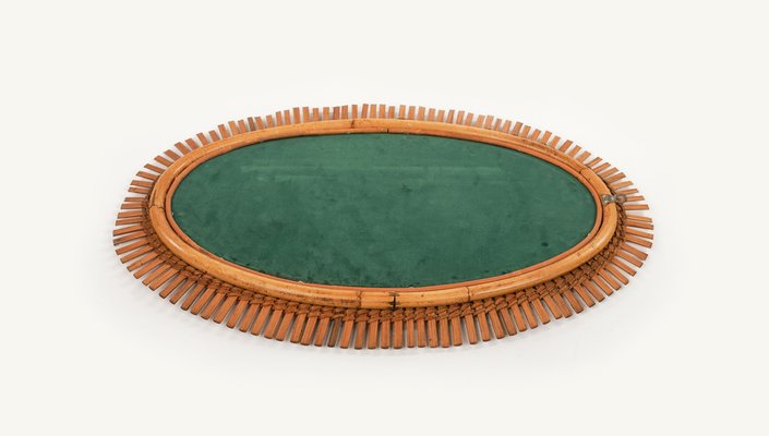 Mid-Century Oval Rattan and Bamboo Wall Mirror by Franco Albini, Italy, 1960s-LYQ-1736600