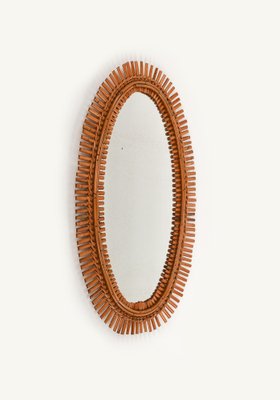 Mid-Century Oval Rattan and Bamboo Wall Mirror by Franco Albini, Italy, 1960s-LYQ-1736600