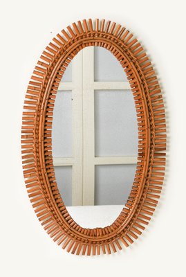 Mid-Century Oval Rattan and Bamboo Wall Mirror by Franco Albini, Italy, 1960s-LYQ-1736600