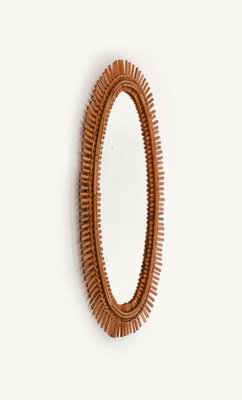 Mid-Century Oval Rattan and Bamboo Wall Mirror by Franco Albini, Italy, 1960s-LYQ-1736600