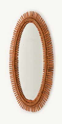 Mid-Century Oval Rattan and Bamboo Wall Mirror by Franco Albini, Italy, 1960s-LYQ-1736600