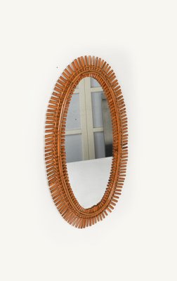 Mid-Century Oval Rattan and Bamboo Wall Mirror by Franco Albini, Italy, 1960s-LYQ-1736600