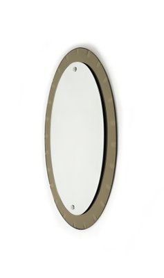 Mid-Century Oval Wall Mirror with Bronzed Frame from Cristal Arte, Italy, 1960s-LYQ-1754993