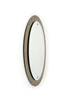 Mid-Century Oval Wall Mirror with Bronzed Frame from Cristal Arte, Italy, 1960s-LYQ-1754993