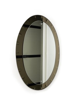 Mid-Century Oval Wall Mirror with Bronzed Frame from Cristal Arte, Italy, 1960s-LYQ-1754993