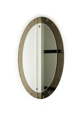 Mid-Century Oval Wall Mirror with Bronzed Frame from Cristal Arte, Italy, 1960s-LYQ-1754993