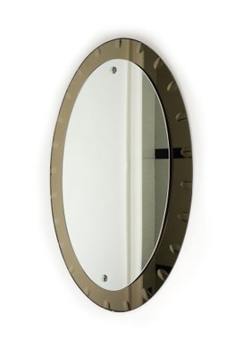 Mid-Century Oval Wall Mirror with Bronzed Frame from Cristal Arte, Italy, 1960s-LYQ-1754993