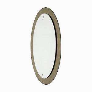 Mid-Century Oval Wall Mirror with Bronzed Frame from Cristal Arte, Italy, 1960s-LYQ-1754993