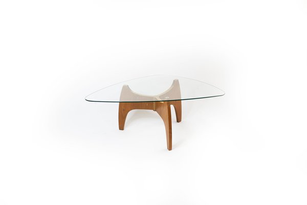 Mid-Century Oval Walnut & Glass Coffee Table, 1960s-XH-2043334