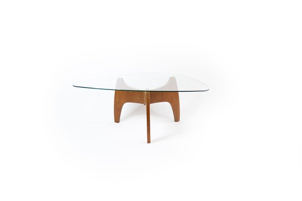 Mid-Century Oval Walnut & Glass Coffee Table, 1960s-XH-2043334