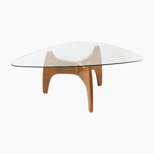 Mid-Century Oval Walnut & Glass Coffee Table, 1960s-XH-2043334