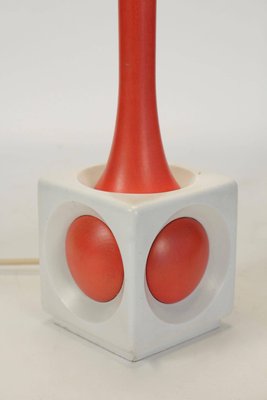 Mid-Century Painted Orange and White Wood Table Lamp, 1960s-WFS-744818