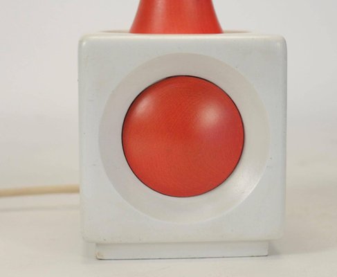 Mid-Century Painted Orange and White Wood Table Lamp, 1960s-WFS-744818