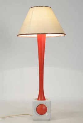 Mid-Century Painted Orange and White Wood Table Lamp, 1960s-WFS-744818