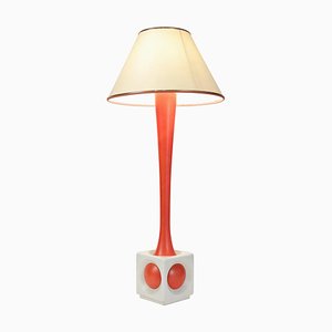 Mid-Century Painted Orange and White Wood Table Lamp, 1960s-WFS-744818