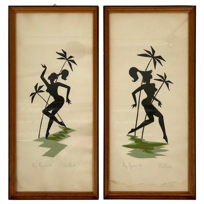 Mid-Century Paintings on Paper Picturing Women as Amazons, Austria, 1950s, Set of 2-BAF-786194