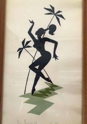 Mid-Century Paintings on Paper Picturing Women as Amazons, Austria, 1950s, Set of 2-BAF-786194