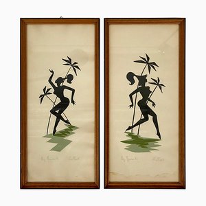 Mid-Century Paintings on Paper Picturing Women as Amazons, Austria, 1950s, Set of 2-BAF-786194