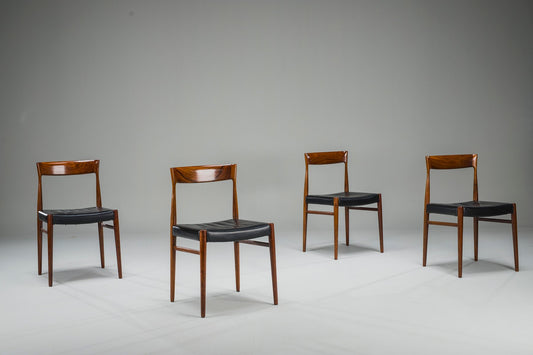 Mid-Century Palisander Dining Chair with Lether, 1950s, Set of 4