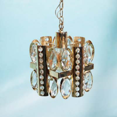 Mid-Century Palwa Hanging Lamp in Crystal & Plated Brass, 1970s-HGA-1821376