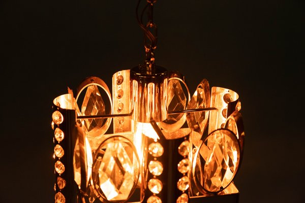 Mid-Century Palwa Hanging Lamp in Crystal & Plated Brass, 1970s-HGA-1821376