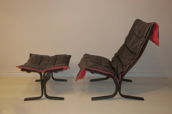 Mid-Century Patinated Black Leather Siesta Chair and Ottoman by Ingmar Relling, Set of 2-ED-1773252